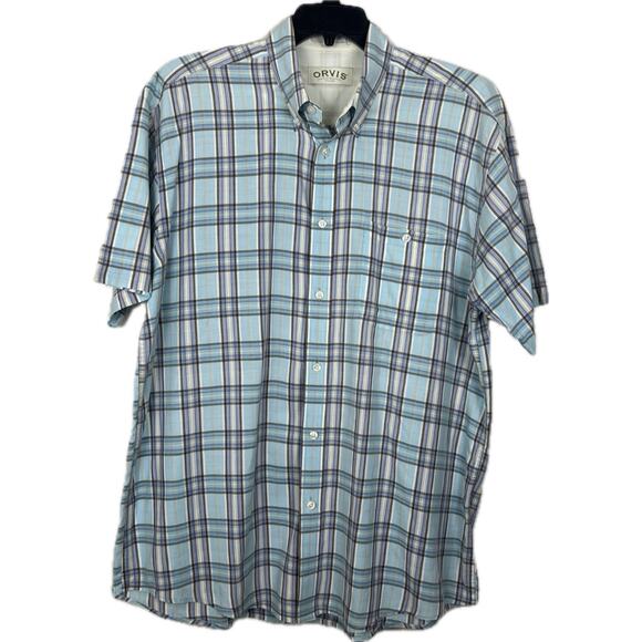 Orvis shirt men’s XL short sleeve button-down blue Armpit to armpit: 27” - Picture 2 of 8